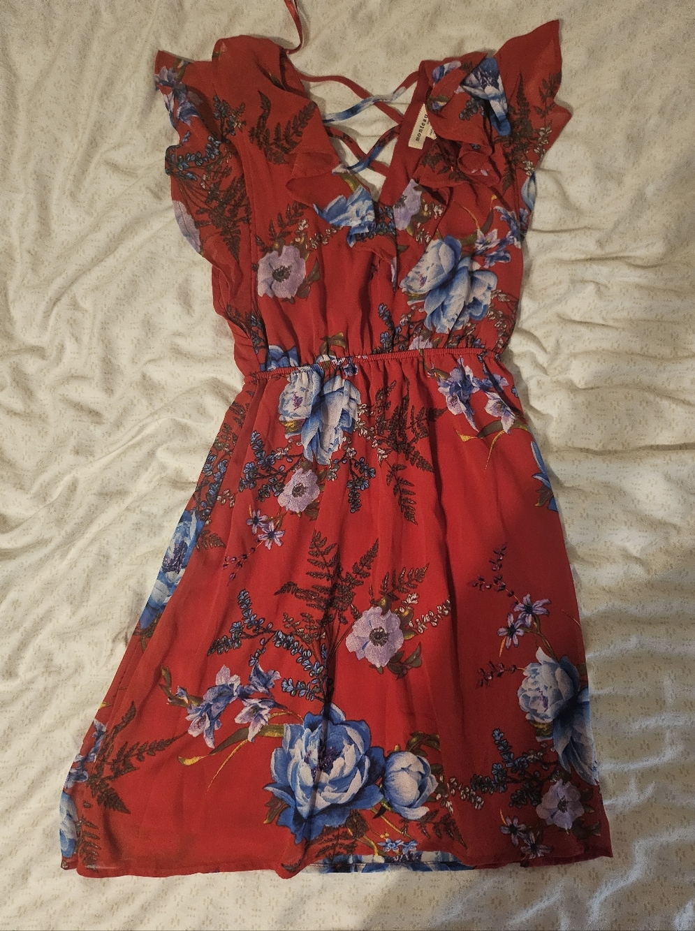 MONTEAU Floral Mini Dress in Red & Blue Size Small